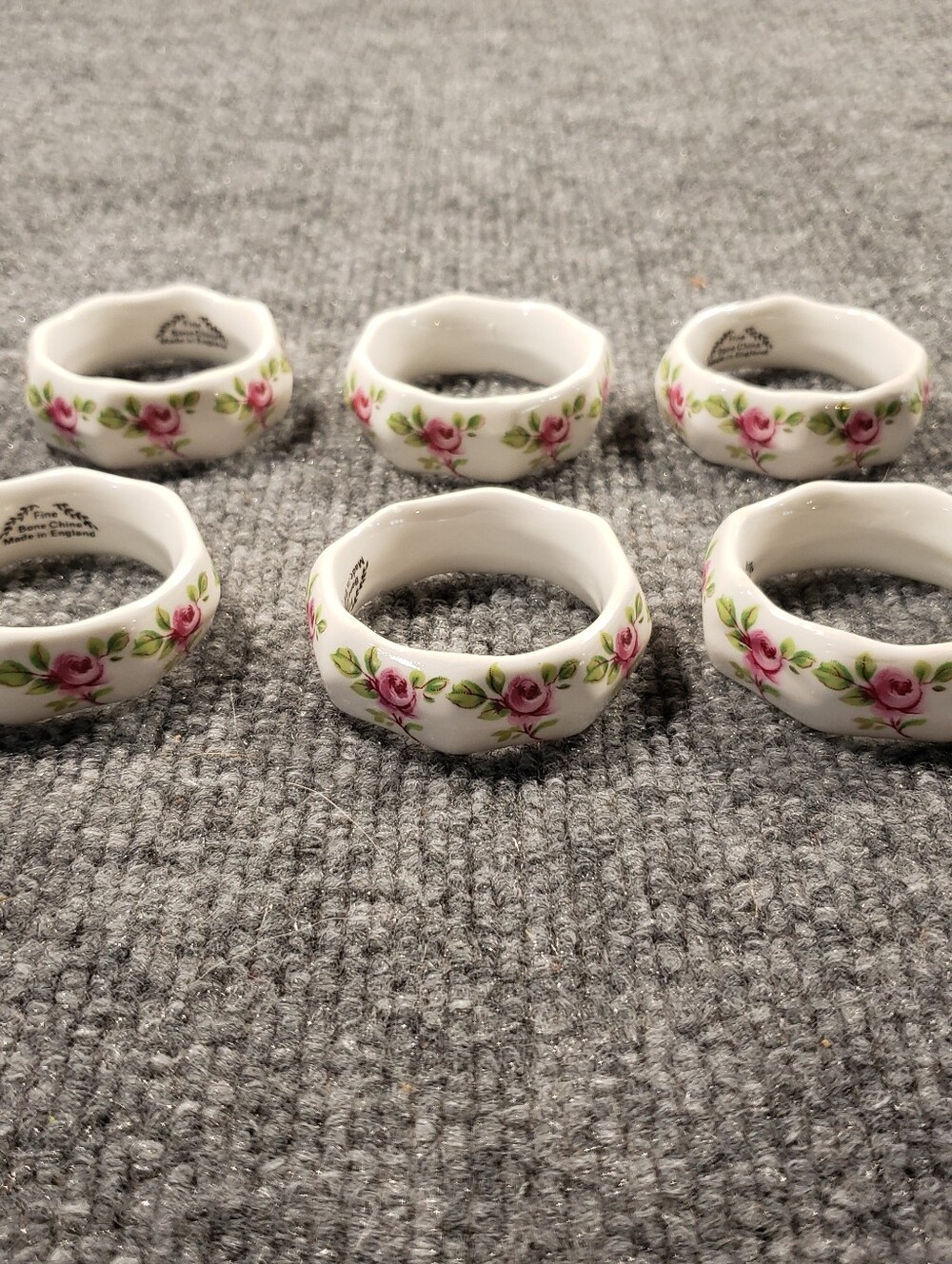 Sandford Fine Bone China Napkin Rings Cottage Rose Set Of 6 EUC
